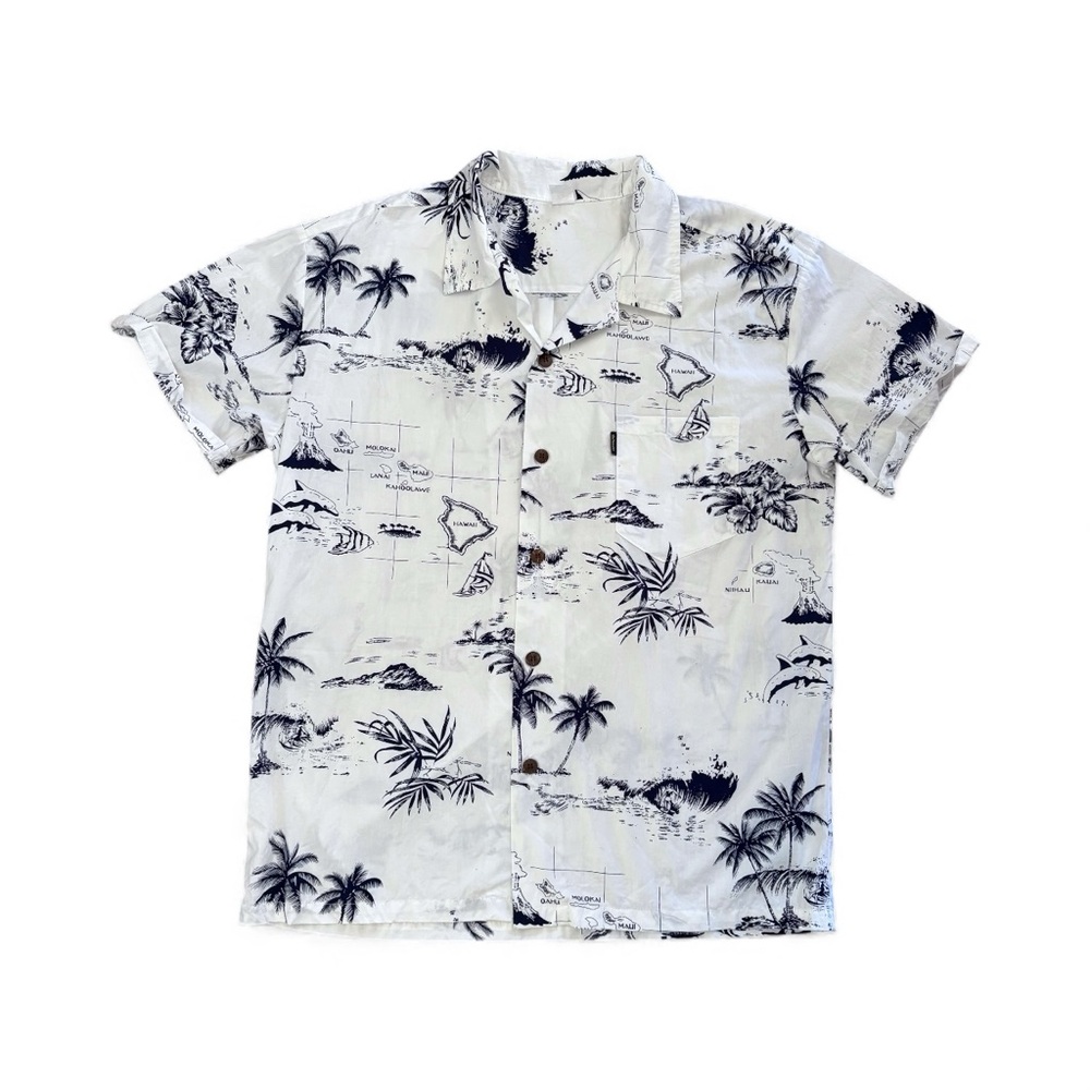 Men’s Palmwave Collared White & Blue Hawaiian Shirt - XL